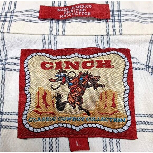 Cinch Pearl Snap Western Shirt Classic Cowboy Collection Mens Size L White Blue - Picture 4 of 16